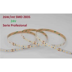Tira LED Flexible 24V 26W/mt 240 Led/mt SMD 2835 IP20 Blanco Cálido, Serie Profesional, venta por metros